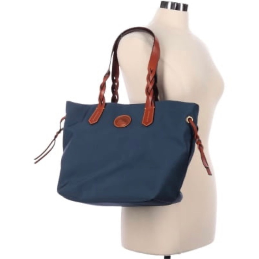 Dooney & Bourke Navy Shoulder Tote with Brown Leather Trim